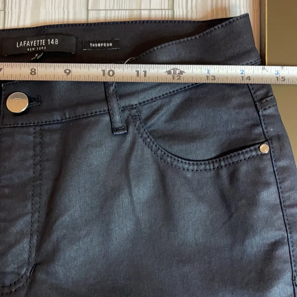 🔥 SALE LAFAYETTE 148 New York Thompson Italian Primo Denim Jeans in Coated Blac…